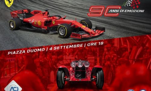 Aci e Ferrari festeggiano al Duomo per 90 anni Rossa e GP d’Italia.